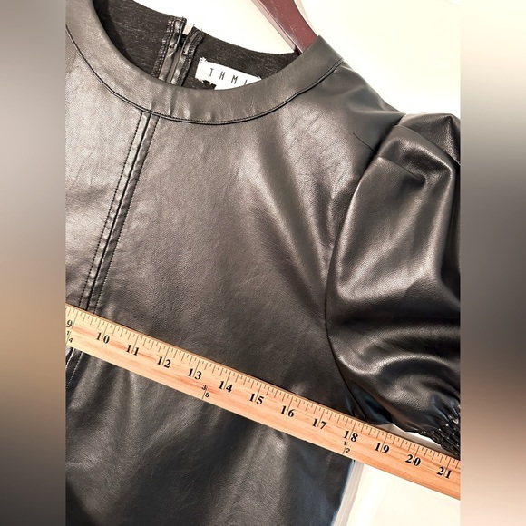 THML Anthropologie Lucille Short Puff Sleeve Faux Leather MEDIUM Babydoll A-Line - Picture 10 of 15